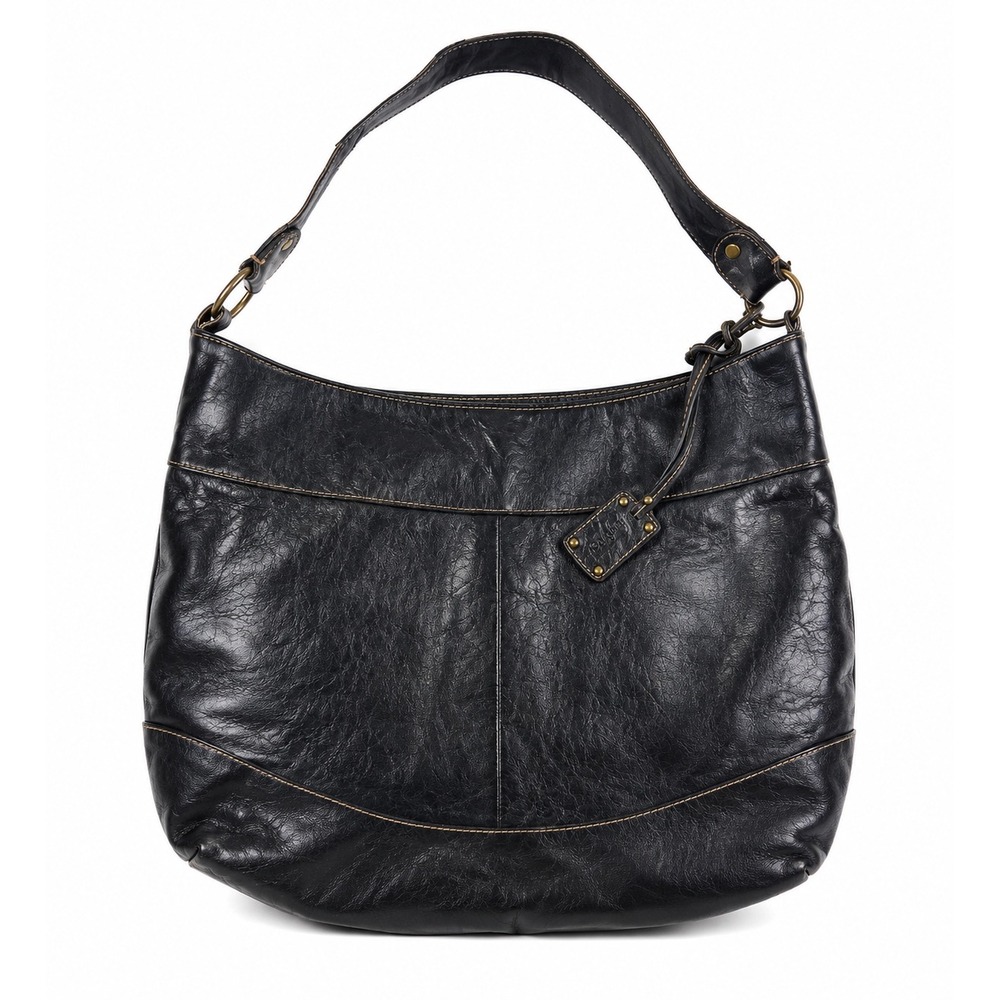 Liz & Co Vintage Y2K Black Leather Edgy Grunge Studded Hobo Shoulder Bag Purse